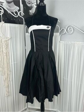 Classic Black & White Backless Fit-and-Flare Dress